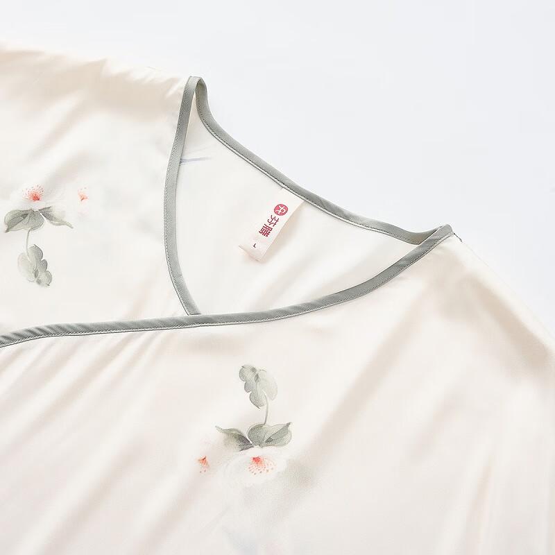 Fenteng Women's Chinese Style Ice Silk V-Neck Loungewear Set