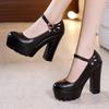 Small Size 32-43 Soft Leather Platform Pumps Women 2025 Block High Heels Wedding Shoes Mary Janes for Show Office Party
