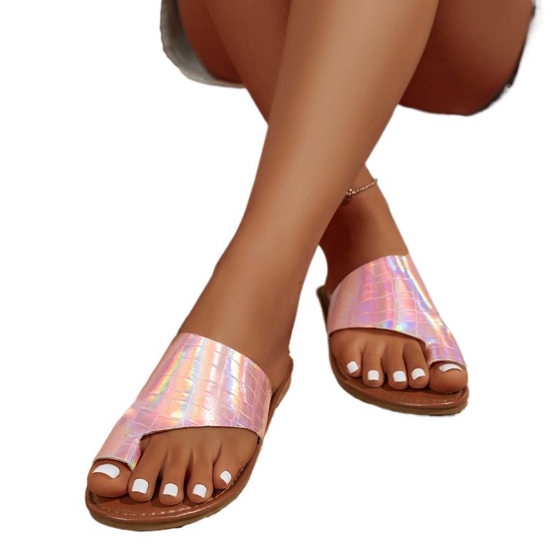 Мода 2024 года, новые летние сандалии для женщин с плоским дном и круглым носком, большие пляжные тапочки для женщин