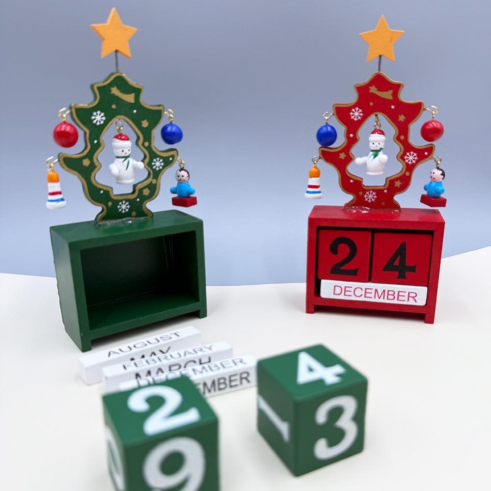 Christmas Wooden Countdown Calendar Blocks with Snowman, Santa & Reindeer Figurines – Festive Home Holiday Decoration