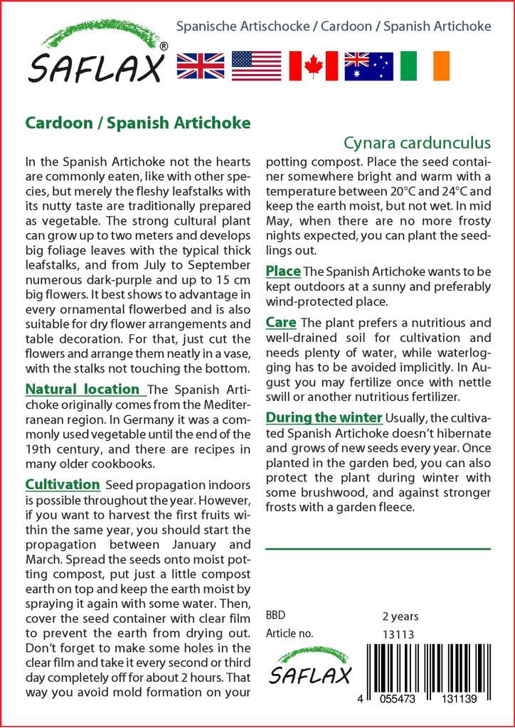 SAFLAX Cardoon / Испанский артишок - 50 семян - Cynara cardunculus