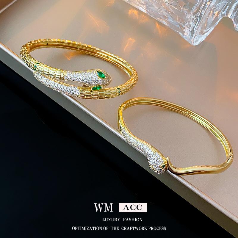 Real Gold Electroplated Zircon Snake-Shaped Personalized Bracelet Fashion All-Match Bracelet Light Luxury High-Grade Bracelet Women's Wholesale