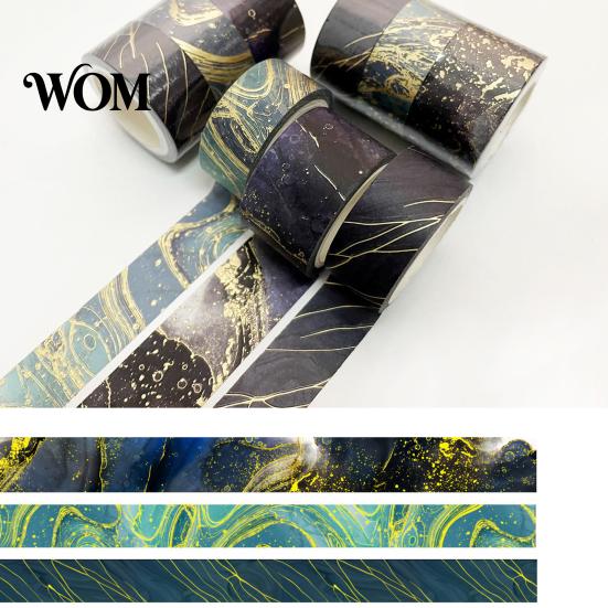 Golden Foil Decorative Tape 3 Rolls Washi Tape, Retro Plaid Leaf Pattern Masking Adhesive for DIY Crafts, Journal, Planner, Scrapbooking Supplies