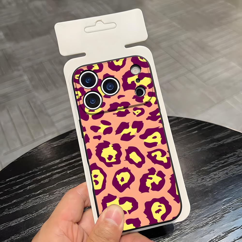 S-Стильный C-Милый Леопардовый Чехол для Телефона Для IPhone 17 Air 16 E Pro Max 15 14 13 Mini 12 Pro 11 Max Plus Черный Мягкий Чехол
