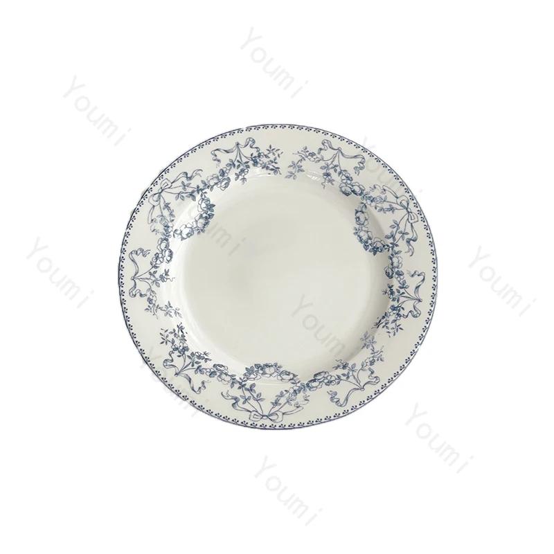 Цветы во французском стиле Керамическая тарелка Ретро Ресторан Паста Десерт Обеденная тарелка Домашняя тарелка для завтрака Салат Изысканная столовая посуда