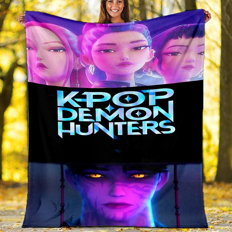 KPop Demon Hunters Theme Printed Blanket - Perfect for Couch, Bed, Travel & Outdoor Use | Machine Washable, Cozy & Durable.