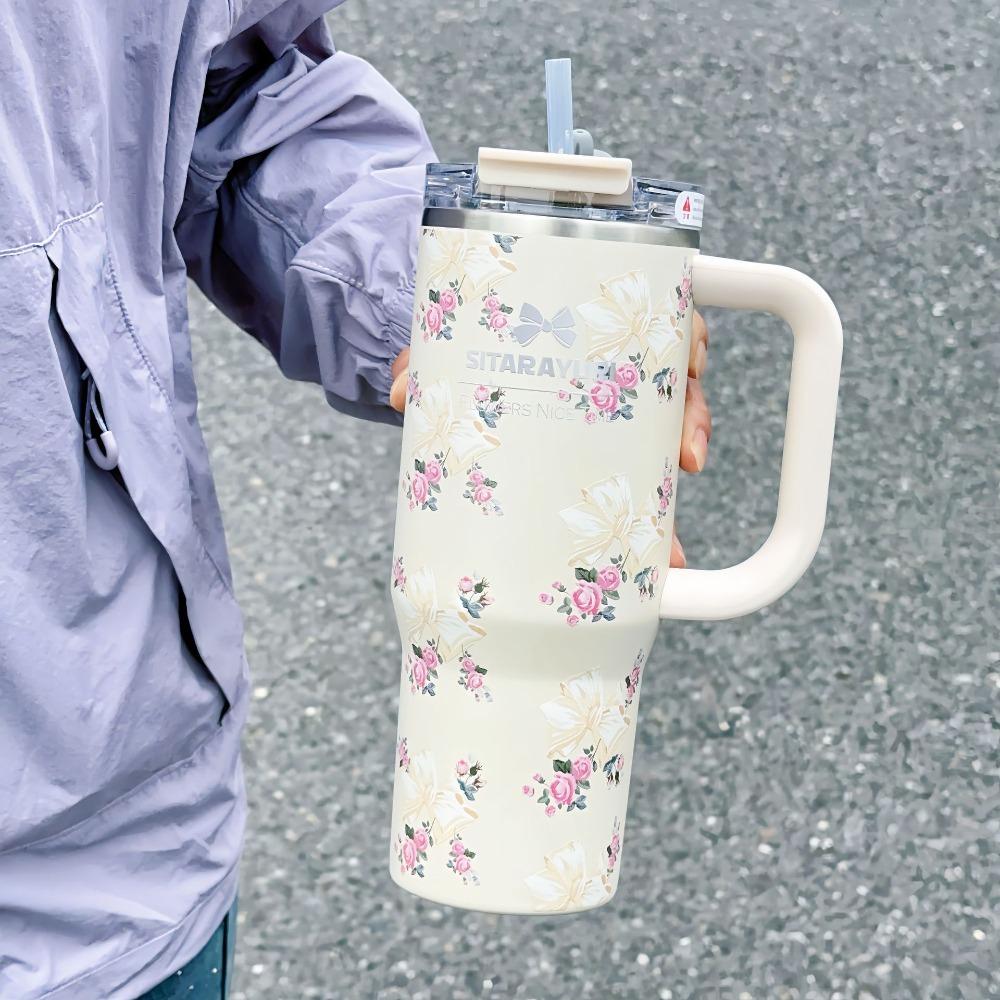 Кружка с трубочкой 40 унций из нержавеющей стали 304, автомобильная кружка для льда, кружка-термос с бантом