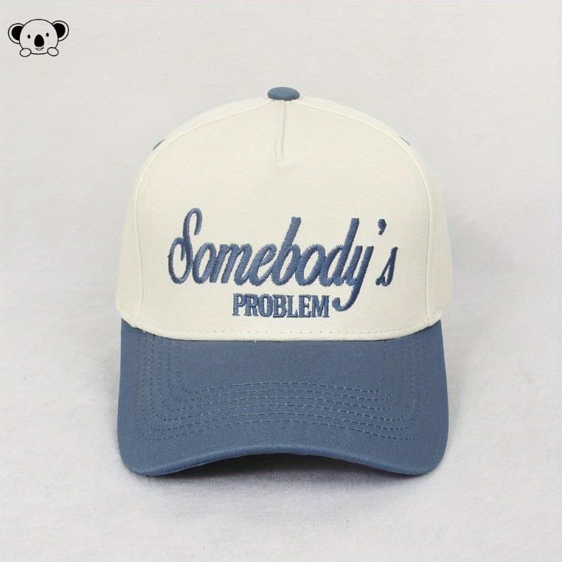 Embroidered Letter Trucker Cap Cotton-Linen Blend Baseball Hat Unisex Flat Top Wide Brim Adjustable-Free
