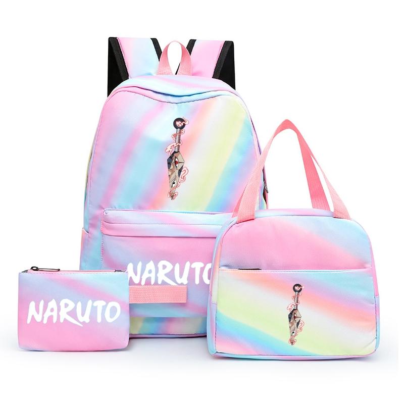 3Pcs/set Anime Naruto Backpack Back To Schoobag with Lunch Bag for Teen Gir Boy Student Bookbag Men Women Leisure Travel Bag