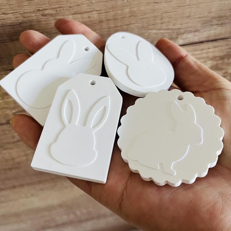 1PC Keychain Earrings Gypsum Mold Rabbit Series Rabbit Tag Mould Handmade Egg Bunny Hanging Tags DIY 19x18cm