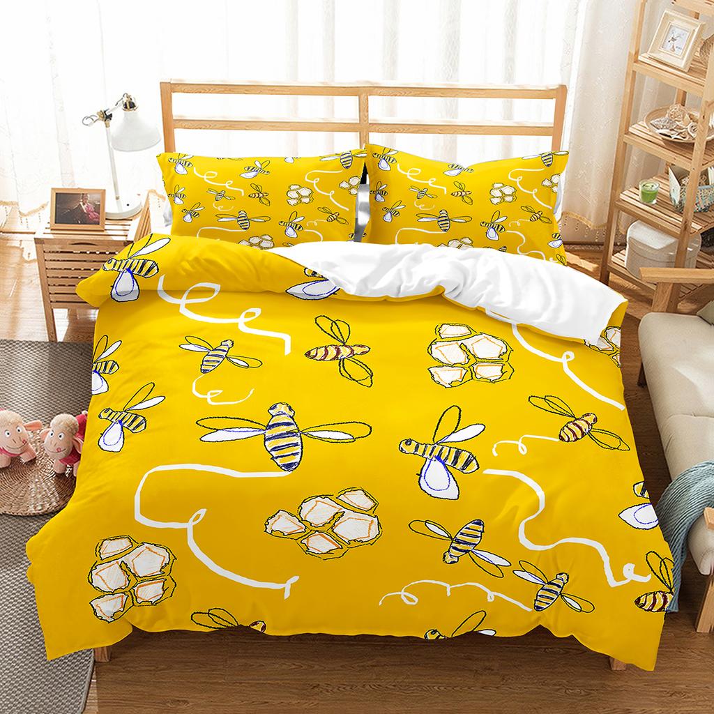 Yellow Bee Duvet Cover Set Cartoon Wild Animals Pattern Quilt Cover With Pillowcase Lightweight Soft Gift King Queen Full Size