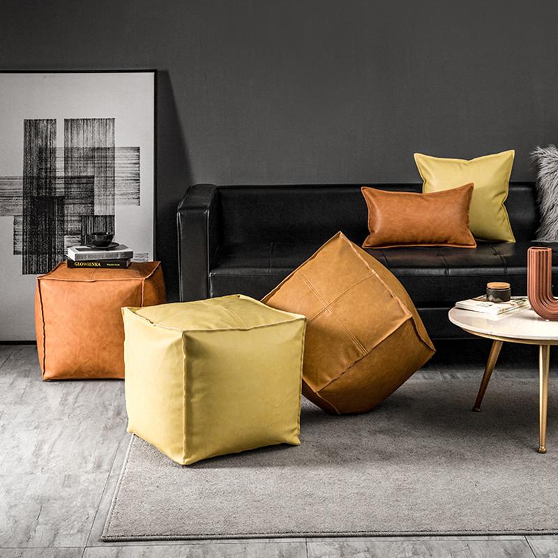 Пуф из марокканской искусственной кожи, пуф, подставка для ног, домашний декор, сиденье, табурет в скандинавском стиле, искусственная кожа, ненабитая подушка без сердцевины