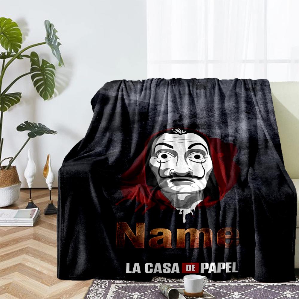 Custom Name La Casa De Papel Theme Printed Blanket - Perfect for Couch, Bed, Travel & Outdoor Use | Machine Washable, Cozy & Durable.