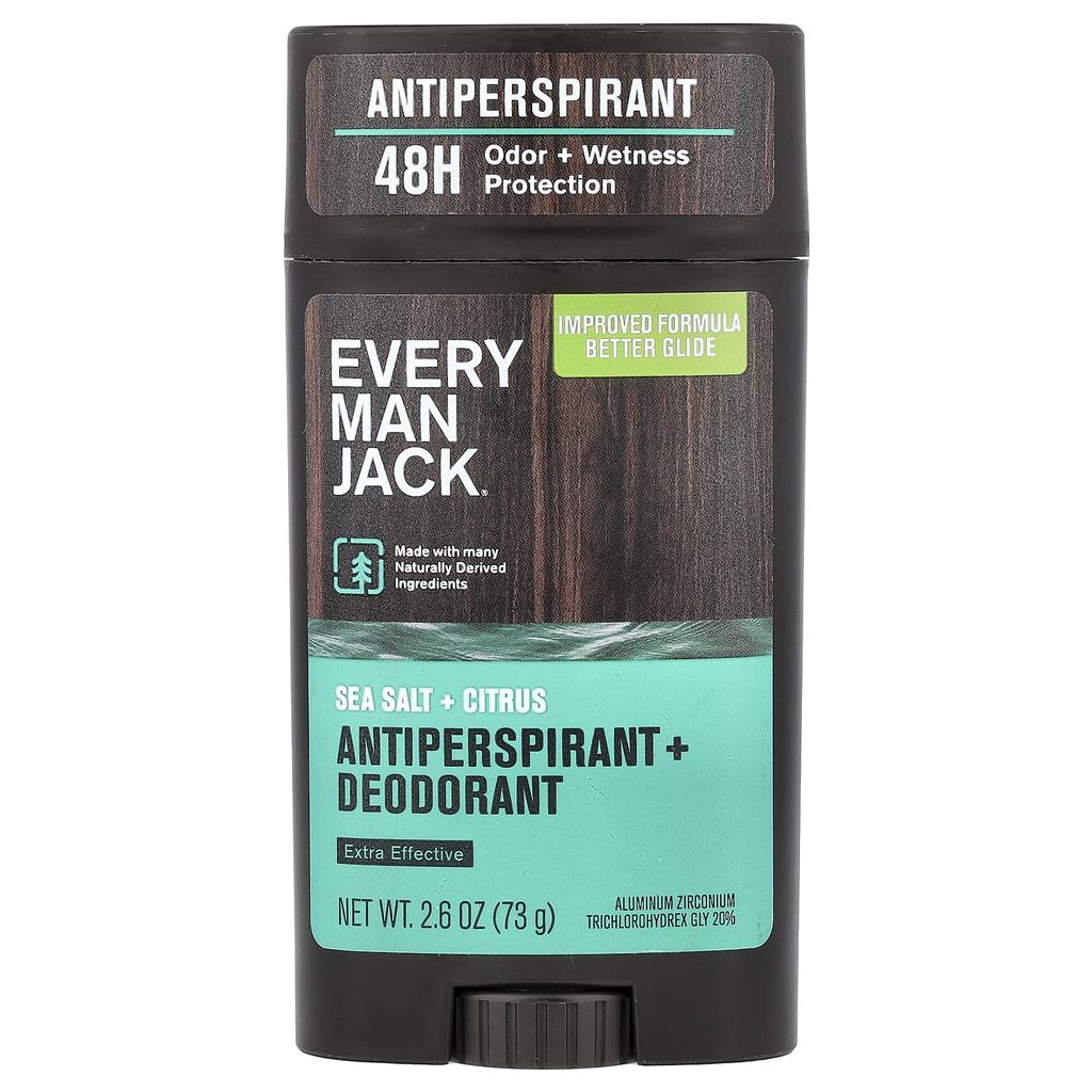 Every Man Jack, Антиперспирант + Дезодорант, Морская Соль + Цитрус, 2,6 унции (73 г)