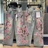 RogueWave Streetwear Gothic Cherry Blossom Embroidered Jeans Y2K Clothing Men Women Hip Hop Vintage Baggy Jeans Low Rise Wide Leg Trousers