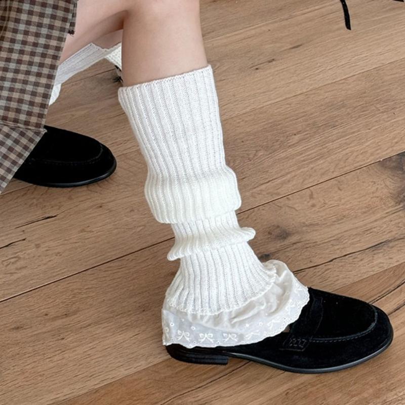Ребристые вязаные гольфы в вертикальную полоску, манжеты для ботинок, милые рюши по нижнему краю, чехлы на ноги, длинные носки выше икры для женщин