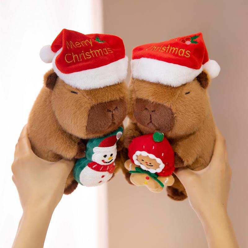 Милая Плюшевая Капибара Новогодняя Красная Шапка Капибара Аниме Кукла Шапка Санты и Елка Набитая Рождественский Подарок Спутник для Сна