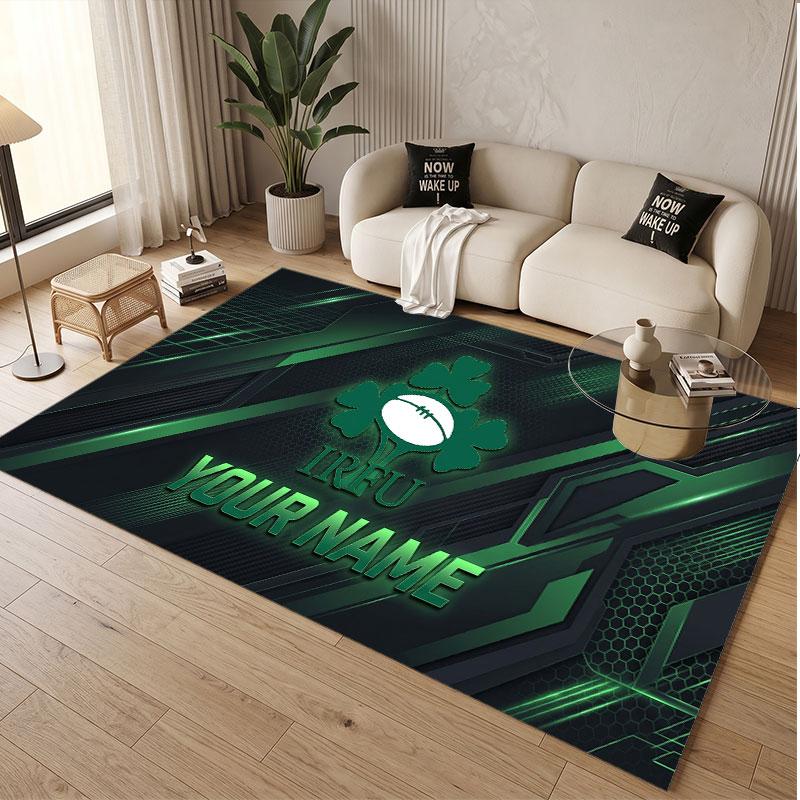 Custom Rug Ireland Rugby Pattern Print Name Text Soft Non‑Slip Floor Carpet for Home Indoor Decoration