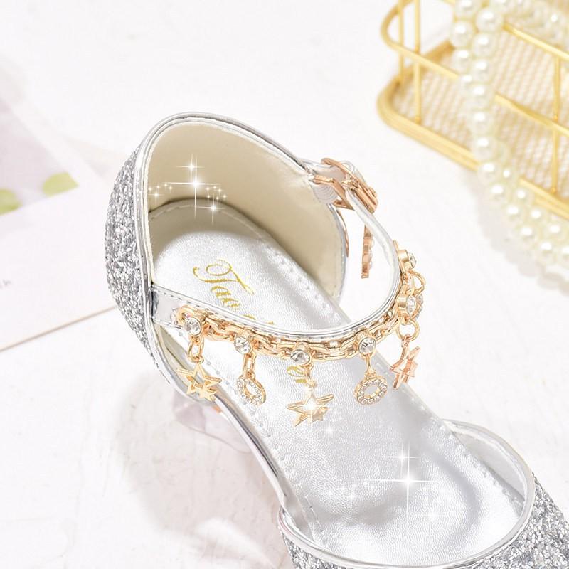 Girls Princess Dress Shoes Pink Glitter Rhinestone Buckle Sandals Stage Performance