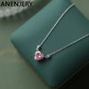 Pink Zircon Love Heart Necklace for Women New Fashion Sweet Design Clavicle Chai
