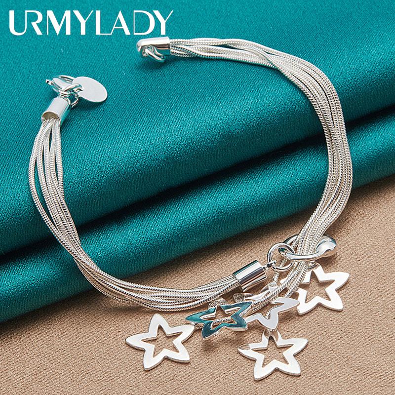 Браслет-цепочка из стерлингового серебра 925 пробы со звездами и пятью змеями для женщин, модные очаровательные ювелирные изделия для свадебной вечеринки