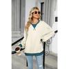 Spring and Autumn Women's Plus Size Color Collision Round Neck Loose Long Sleeve Sweatshirt Top