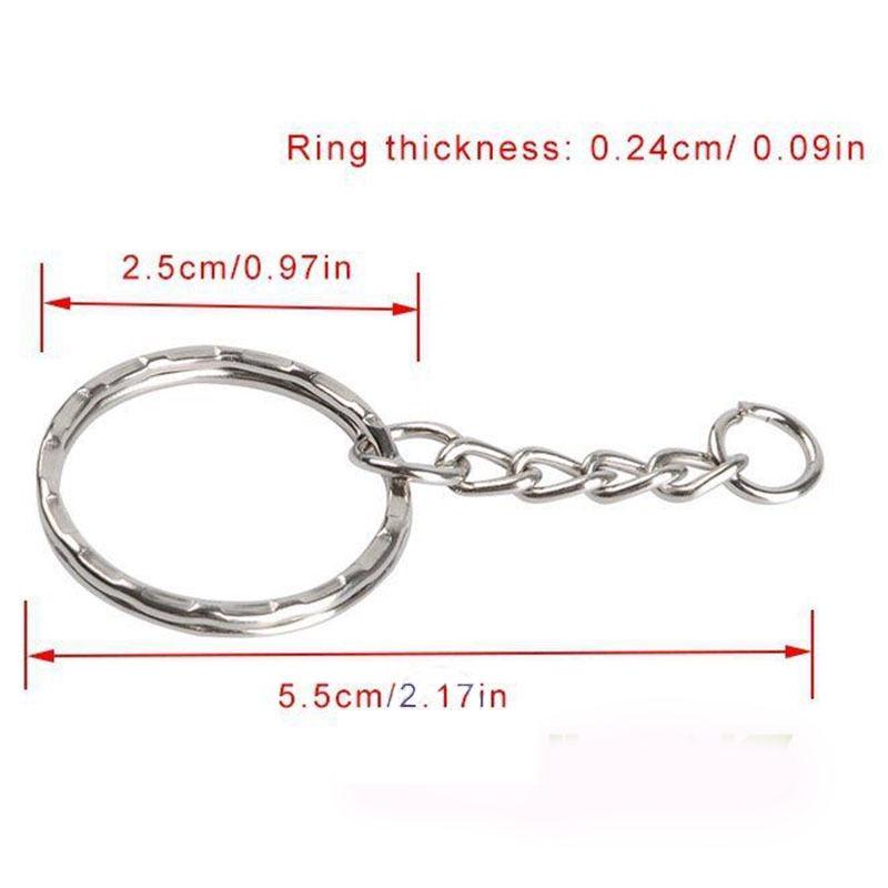 50pcs Keyring 25mm Silver Polished Keychain Split Ring Short Chain Key Rings Diy