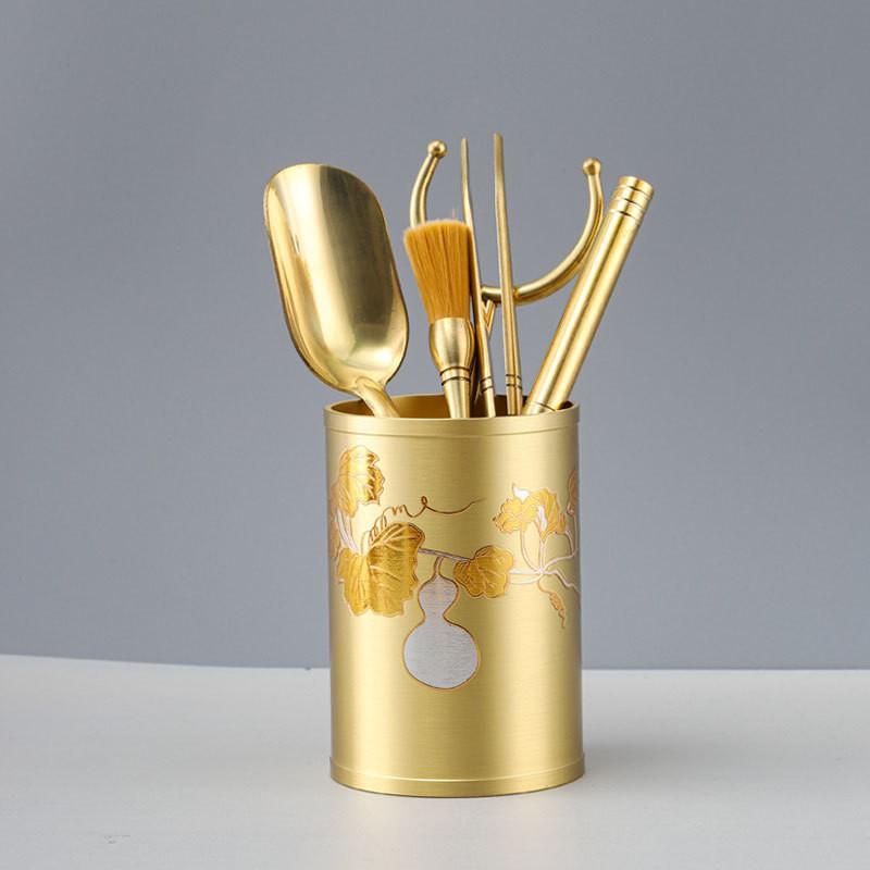 Chinese Style Brass Tea Ceremony Tools Set Six Essential Accessories Gongfu Making