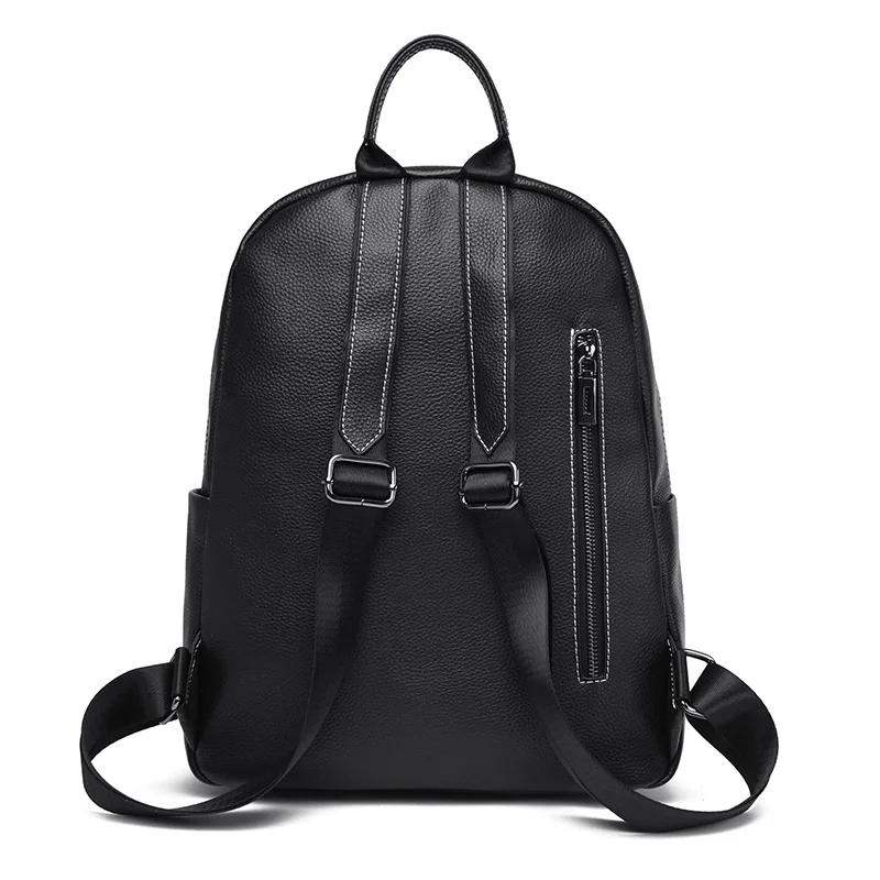 Soft Genuine Leather Feminine Large Casual Versatile Cowhide Shoulder Bags School Backpack Travel Multi-pockets