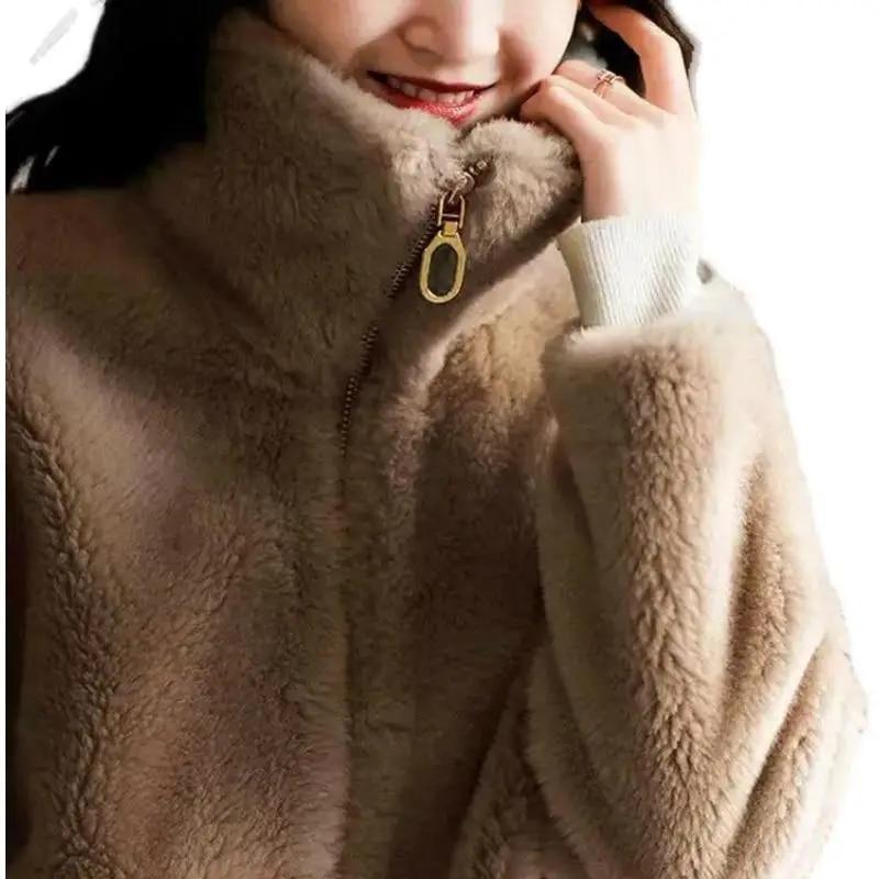 Padded And Thickened Winter Double-sided Fleece Warm Turtleneck Sweater Women Cardigan Zip Fleece Jacket Women 30180