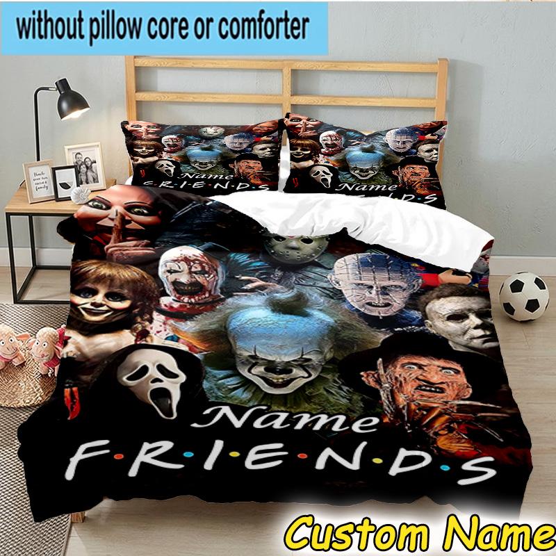 3PCS Custom Name Horror Characters Bedding Set, Bedding Set Including 1pc Duvet Cover And 2pcs Pillowcases for Bedroom,Dormitory Gift