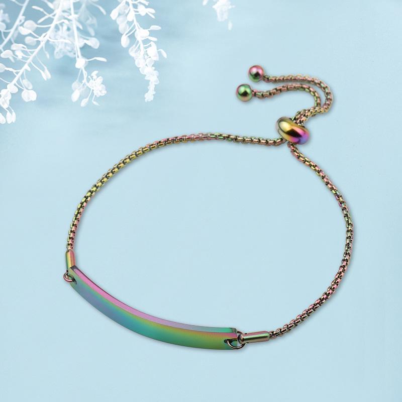 Available: Women's Adjustable Engravable Bracelet - Stainless Steel, Mirror-Polished, Curved Long Bar Design, Noble Temperament.