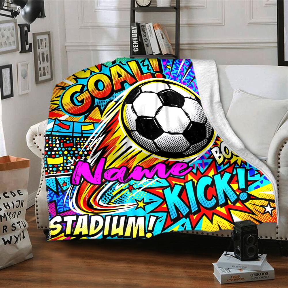Custom Name Soccer Theme Printed Blanket - Perfect for Couch, Bed, Travel & Outdoor Use | Machine Washable, Cozy & Durable.
