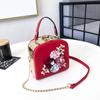 Women Fashion Casual Chain Box Bag Shoulder Bag Pearl Flower PU Leather