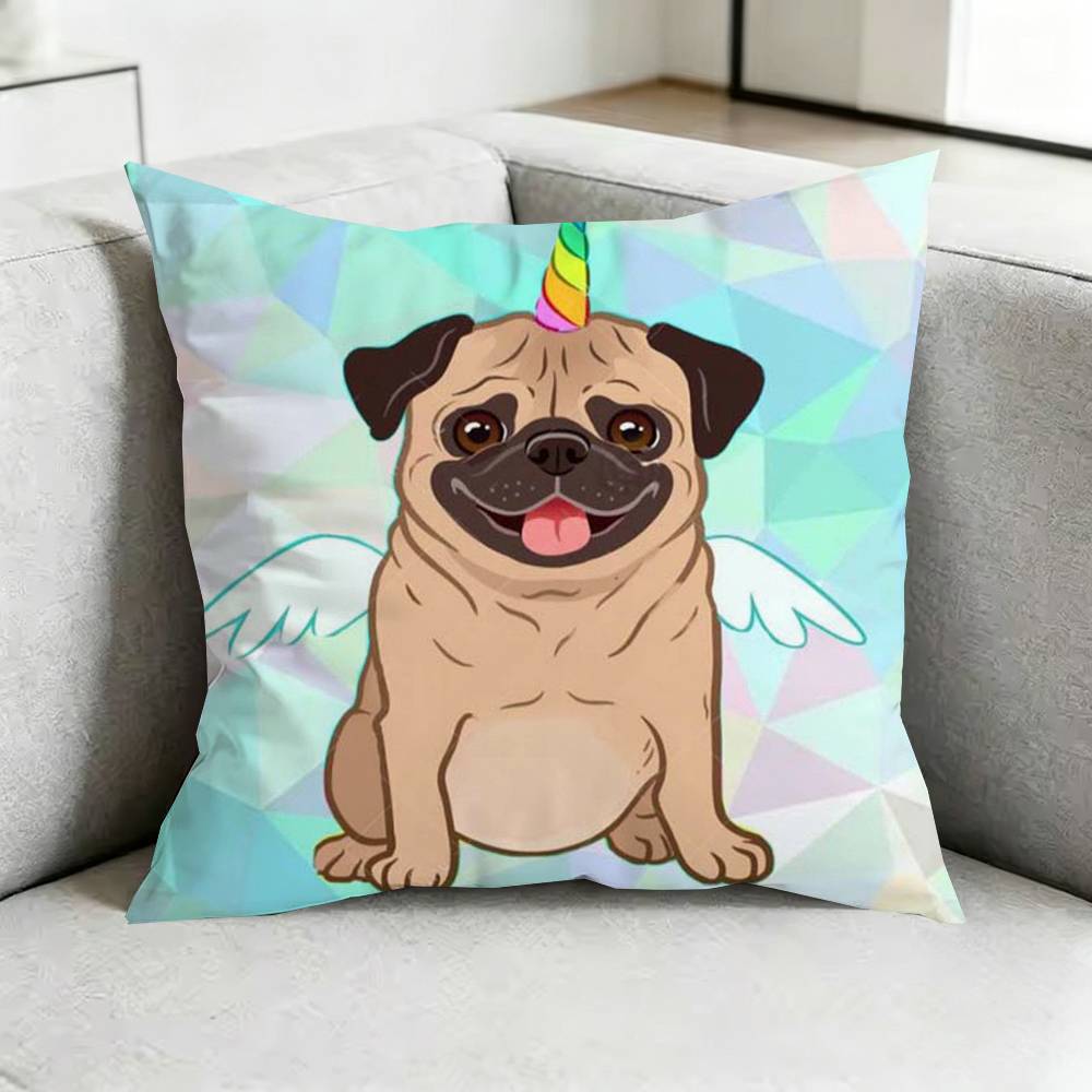 Cute Pug DogG CCartoon Pillow Case Square DoubleSided Sofa Cushion Cover Bedroom Bedside Pillow Gift