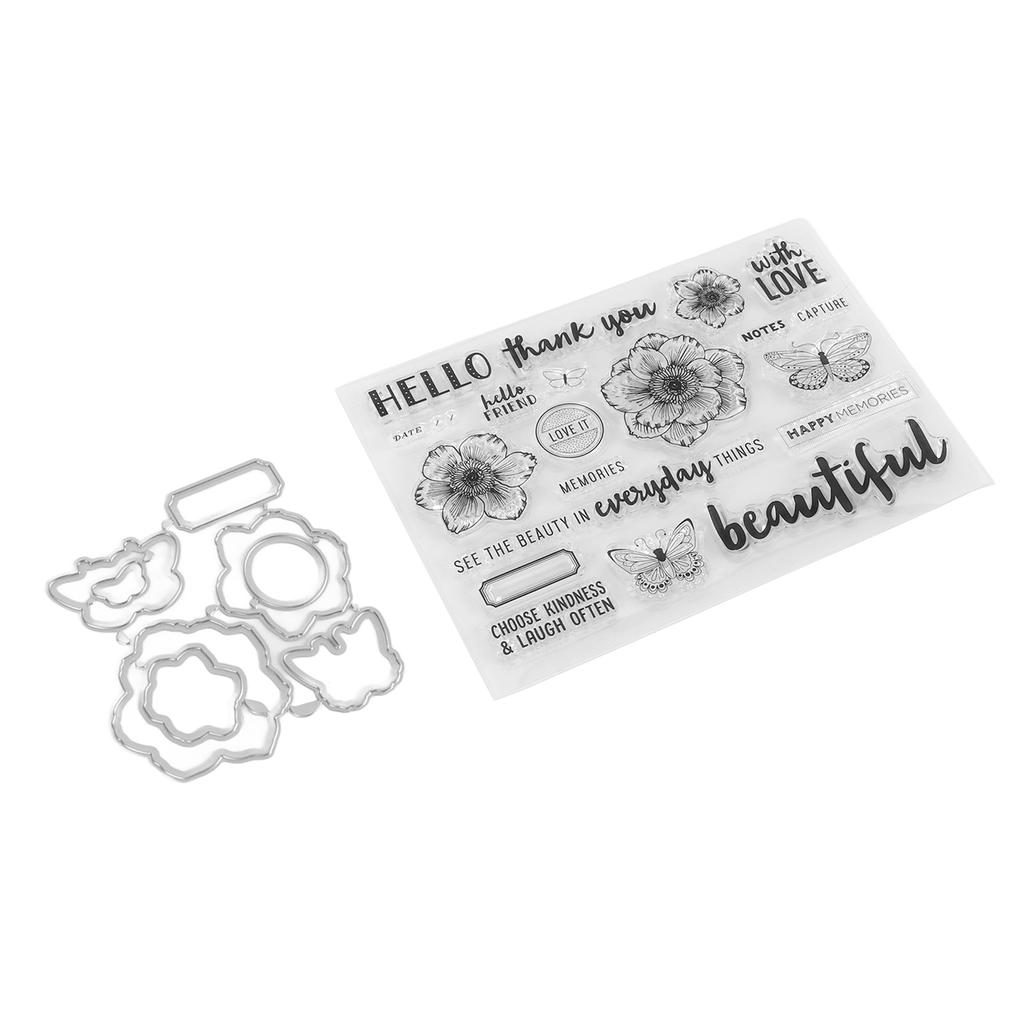 Clear Stamp Kit Unique Flower Design Transparent Template Embossing Cutting Die Set for DI