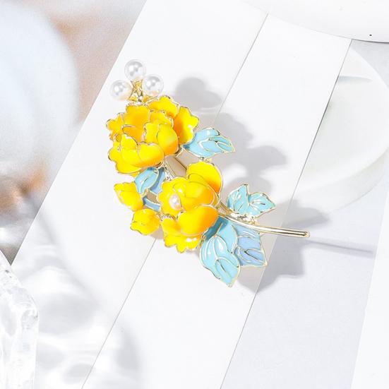 Yousheng Brooch Pin Flower Shape Faux Pearls Decor Enamel Pin Fine Craftsmanship Collar Coat Badge Clothing Decoration