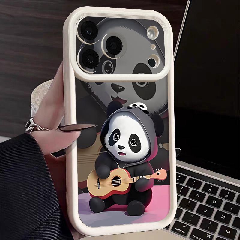 Guitar-playing Panda Pattern Case For iPhone 17 Pro Max Funda Shockproof Bumper Cover For iPhone 16 Pro Max 15 14 13 12 11 Air 16E