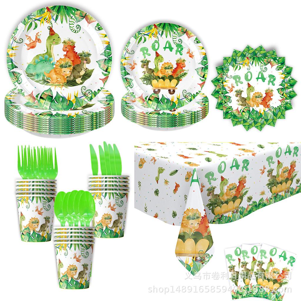 Dinosaur Party Supplies Birthday Decoration Cartoon Dinosaur Decoration Arrangement Paper Plate Paper Cup Paper Towel Tablecloth Atmosphere Props