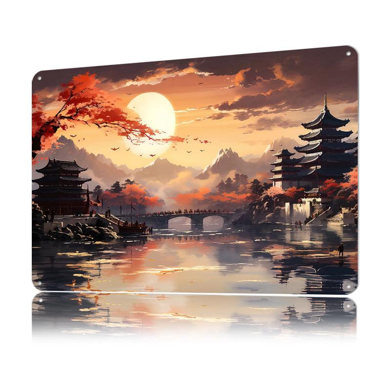 Japan Landscape Printed Poster Customized Wall Art Retro Vintage Metal Tin Signs for Gaming Room Decoration Cozy Custom Plate