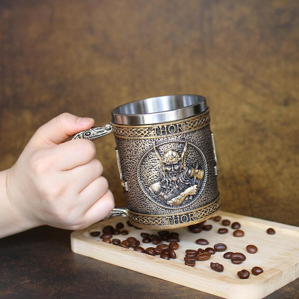 Кружка с черепом воина викинга с вкладышем из нержавеющей стали, средневековая пивная кружка, кружка для кофе, 550 мл GRGR
