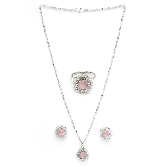 Посеребренный Роскошный Американский Бриллиант Сердце Кристалл Подвеска Кольцо и Серьги Комбо Набор Ювелирных Изделий Для Женщин