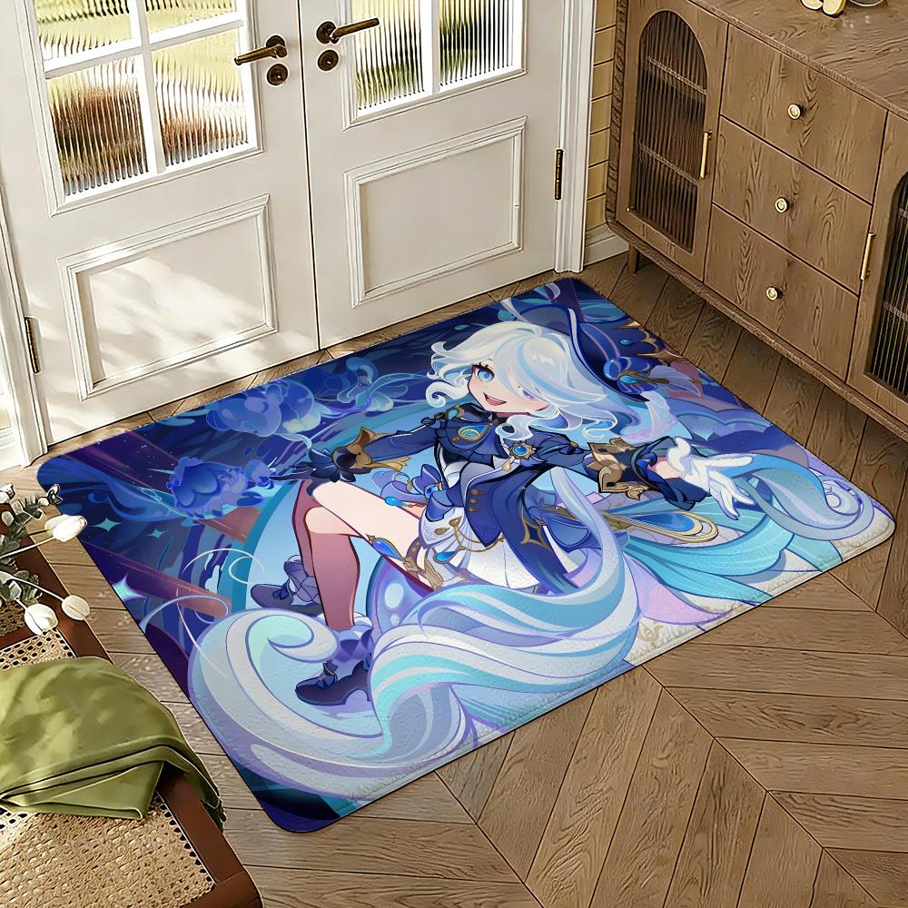 Game Genshin Furina Floor Mat Soft Thickened Absorbent Non-Slip Bedroom Living Room Door Mat Home Decor Flannel Rugs