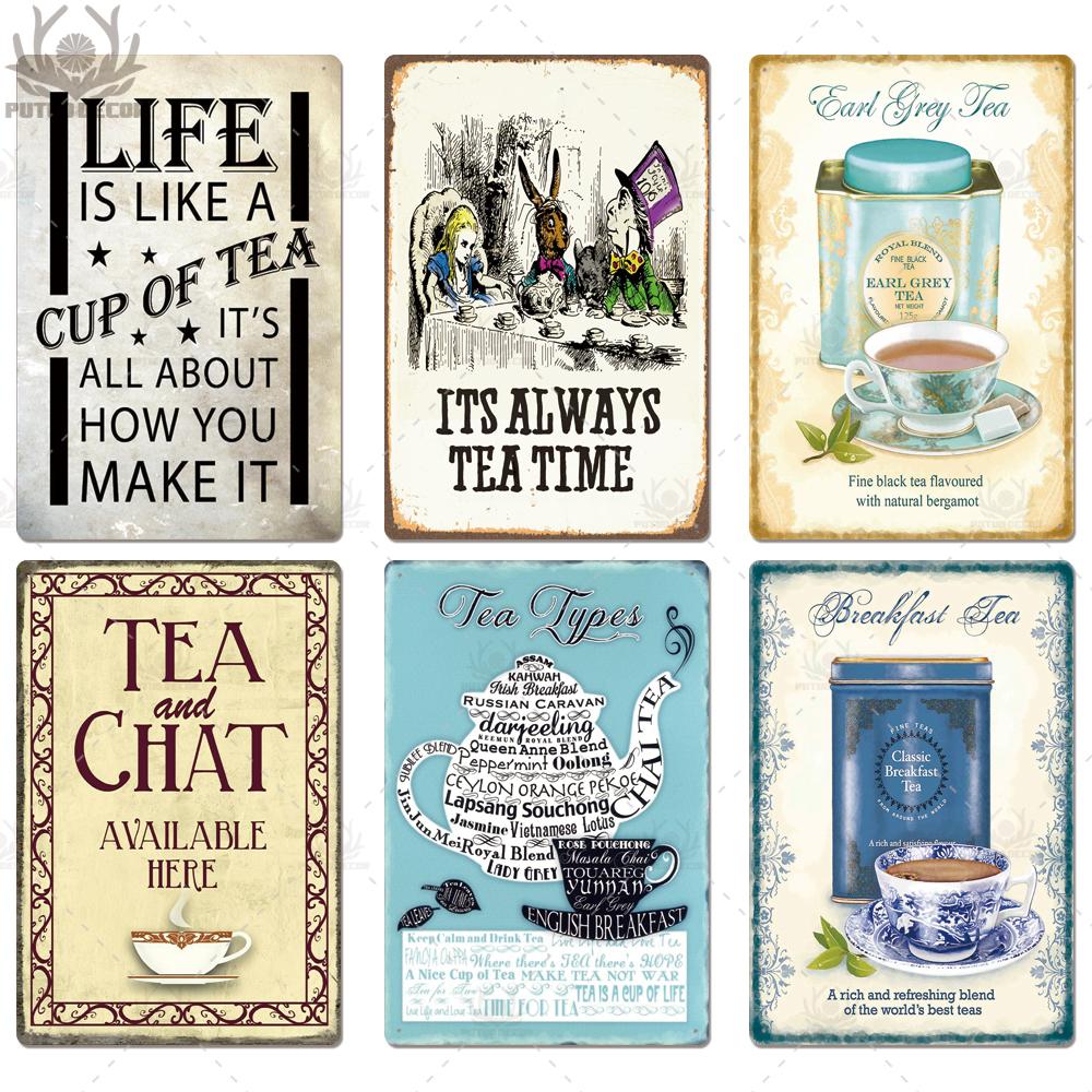 Tea Sign Metal Sign Plaque Metal Vintage Shabby Chic Tin Sign Metal Poster Decorative Iron Plate Kitchen Wall Decor
