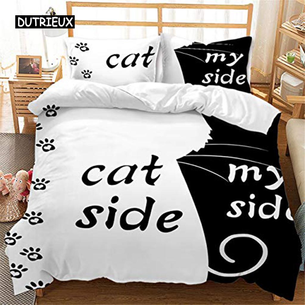 Black and White Duvet Cover Set King and Queen Bedding Set for Couple Romantic Valentine's Day Presents Polyester Duvet Cover