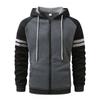 Mens Casual Hooded Zip-Up Sweatshirt Loose Fit Lightweight Cotton Blend Color Block Pullover