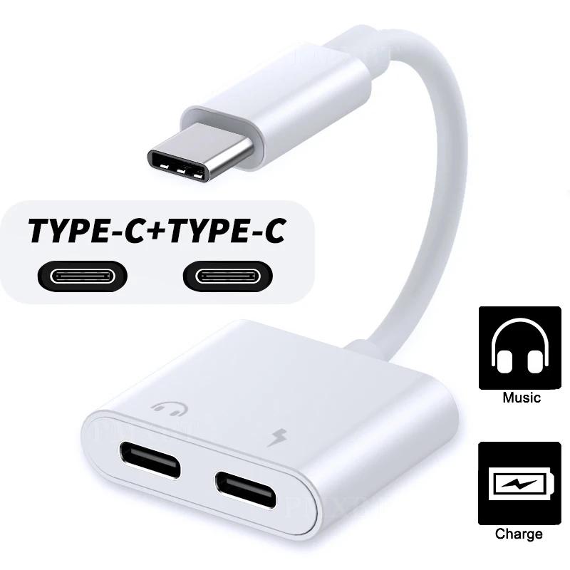 Аудиоадаптер 2-в-1 USB C на 3, разъем 5 мм Type-C, зарядный кабель Aux 3,5 мм для Samsung, Xiaomi, Huawei, разъем для проводных наушников