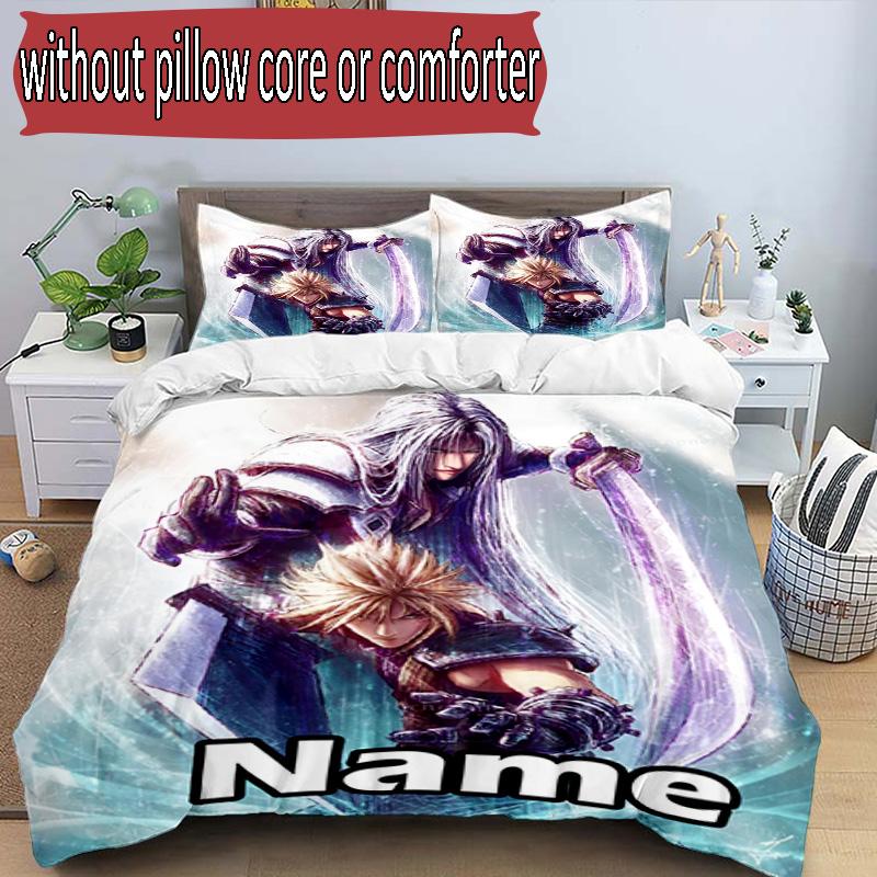 3pcs Duvet Cover Set (1*Duvet Cover + 2*Pillowcase, Without Core), Custom Name Final Fantasy Pattern Bedding Set, Home Bedroom Decor Gift