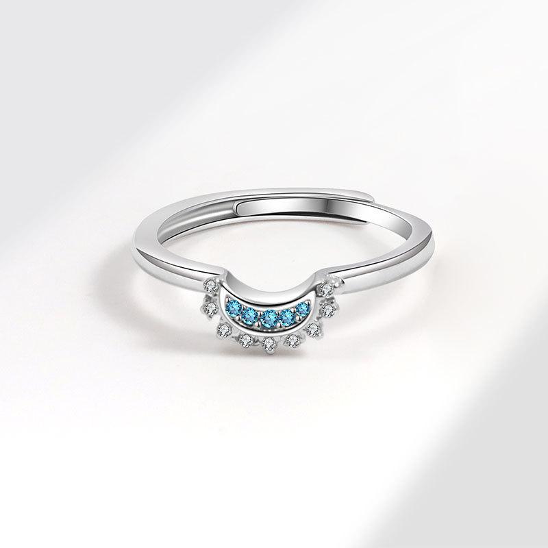 Personalized Simple Design Sense of Sun and Moon, Stacked with Diamonds, Sun and Moon Couple Ring Ring