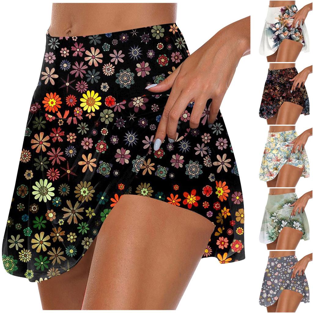 Women's Athletic Stretchy Pleated Tennis Skirts Run Yoga Inner Shorts Elastic Sports Golf Skorts